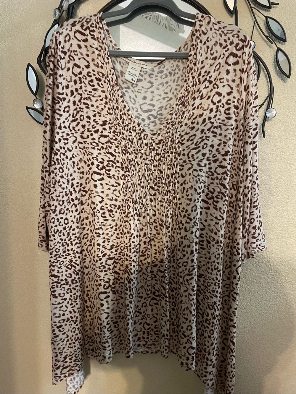 American Rag Beige and Brown Leopard-Print V-Neck Tunic